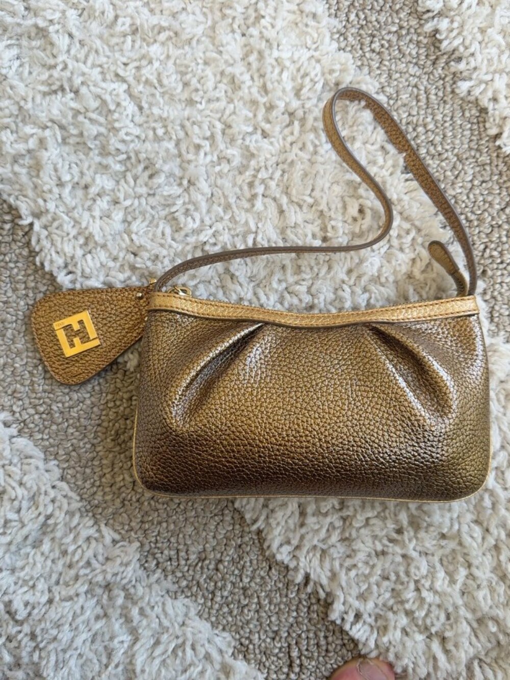 Fendi Metallic Gold Bronze Clutch / Pochette with Strap – 8.5 x 4.5